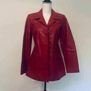 Women's Red Leather Tailored Jacket